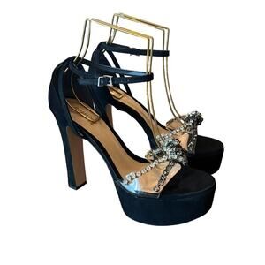 Schutz Suede Platform High Heels Clear Strap Rhinestone Embellished NEW 8.5